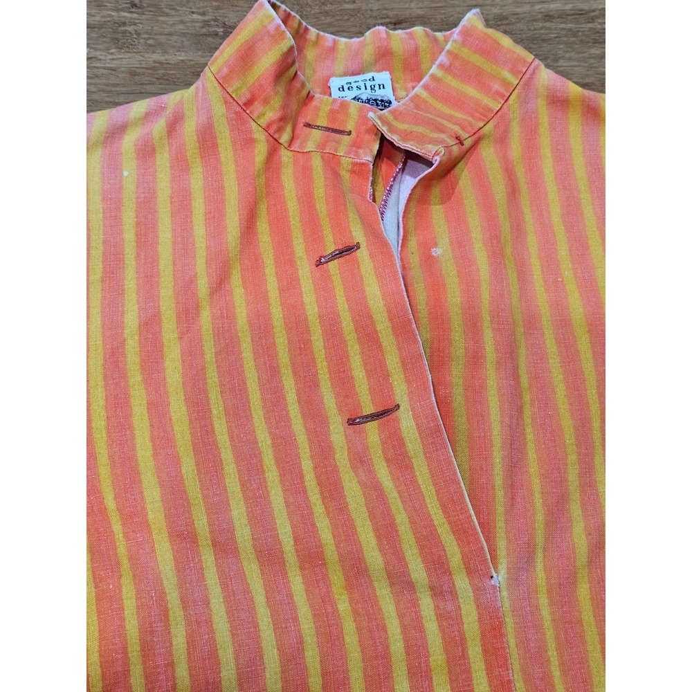 Vintage Marimekko Finland Dress Womens 6 Orange Yellow Stripe Cotton Mod Retro - Picture 5 of 10